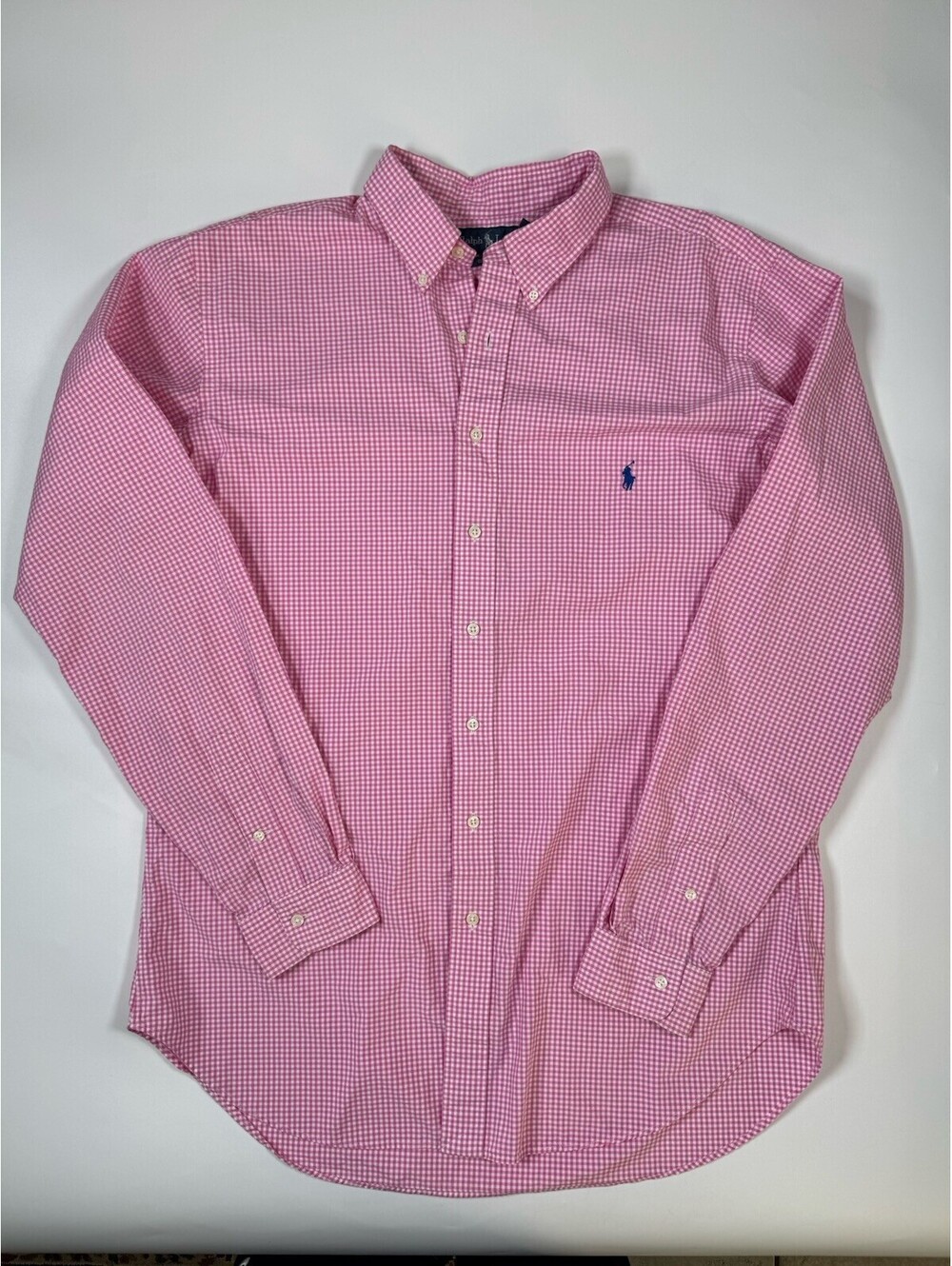 Ralph Lauren Shirt Mens XLT Custom Fit Pink Gingham Button Down Long Sleeve